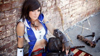 Woman cosplay glove knife brick - a costume holding free wallpaper