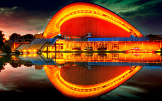Cityscape bridge building fire reflection - modernism free wallpaper
