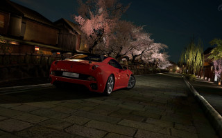 Red sports car night cherry - photorealistic lighting free wallpaper