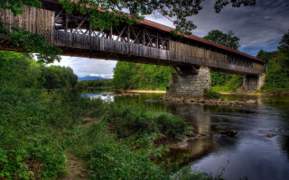 Bridge train river forest mountain - asher brown durand free wallpaper