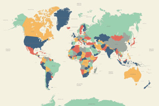 World map colored countries different - international typographic style free wallpaper