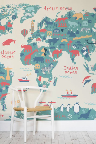 Chair wall map wooden chair - maximalism free wallpaper