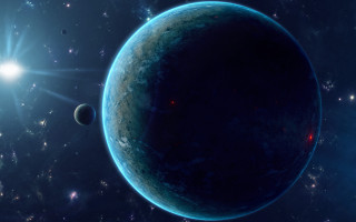 Blue planet two moons bright 2 - a blue planet free wallpaper