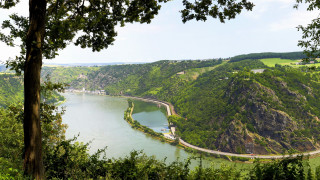 River greenhills forest road panorama - hillside free wallpaper