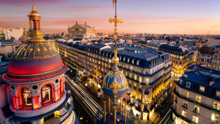 Cityscape clocktower sunset bridge river - paris school free wallpaper