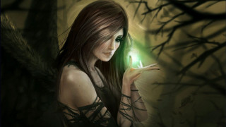 Woman green light forest fantasy - a green light free wallpaper
