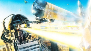 Cityscape robot man light beam - afrofuturism free wallpaper