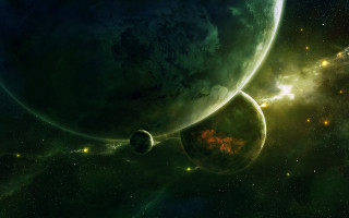 Planets starfield green glow horizon - planet free wallpaper