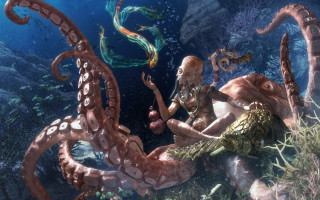 Man octopus fish night starry - a fish free wallpaper