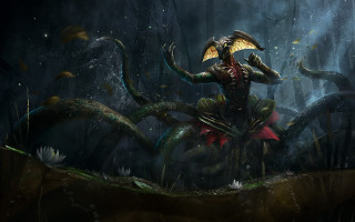 Demonic umbrella snake fantasy night - back free wallpaper