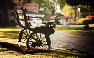 Park walkway bench cars tiltshift - wheel free wallpaper