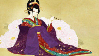 Woman purple red dress stick - ukiyoe free wallpaper