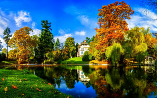 Lake trees house clouds autumn - correggio free wallpaper