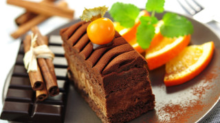 Chocolate cake oranges cinnamon plate 2 - a piece of chocolate cake free wallpaper