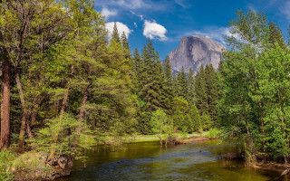River forest mountain sky clouds 2 - ansel adams free wallpaper