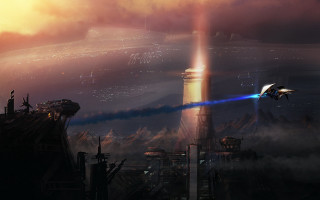 Futuristic city tower blue laser - a futuristic city free wallpaper