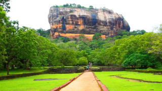 Path rock formation trees grass - a path free wallpaper