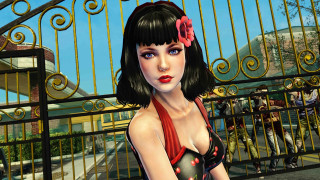Woman dress redflower gate man - a man in the background free wallpaper