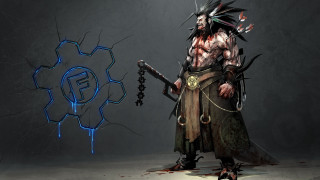 Samurai blooded helmet sword male - a sword and a skull free wallpaper