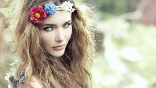 Woman flower hair fur portrait - a flower free wallpaper