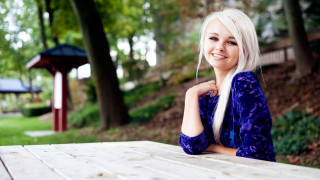 White haired woman park smiling - evaline ness free wallpaper for desktop