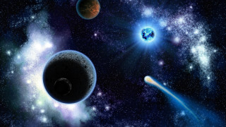 Planets blue starry sky space 2 - a blue light in the middle of the image free wallpaper
