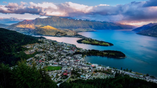 City lake mountain cloudy sky - a high point of view free wallpaper