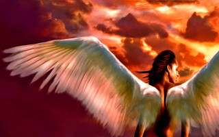Angel wings sunset horse fire - a painting of a woman free wallpaper