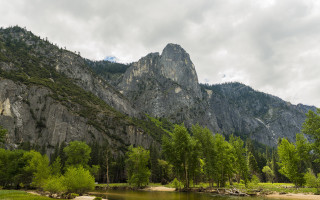 Mountain range river forest cloudy - ansel adams free wallpaper