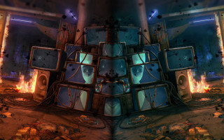 Fire television deconstructivism urban embers - a face free wallpaper