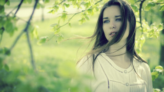 Woman tree blowing hair nature - the wind free wallpaper
