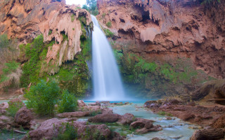 Waterfall canyon vegetation rocks nature - bob thompson free wallpaper