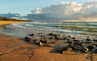 Beach rocks cloudy sky water - zabrocki free wallpaper