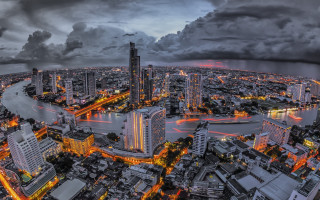 Cityscape river cloudy night lights - anton graff free wallpaper