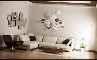 Living room white couch brown - modern european ink painting free wallpaper