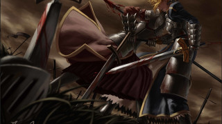 Armor sword shield gothic art - a cloudy sky behind her free wallpaper