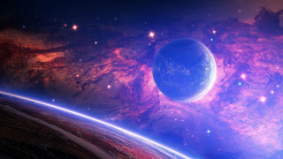 Blue planet purple space stars - a distant star in the background free wallpaper