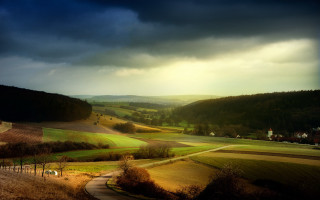 Lush green countryside sunbeam farm - derold page free wallpaper