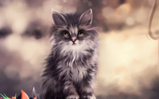Cat flower table digital fantasy - digital painting free wallpaper