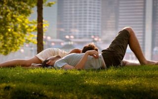 Romantic park couple grass city - a man and woman free wallpaper