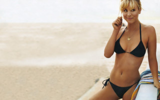 Beach surfboard blonde bikini precisionism - carey morris free wallpaper