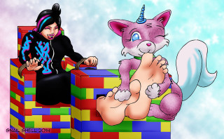Cartoon cat blocks woman unicorn - pop surrealism free wallpaper