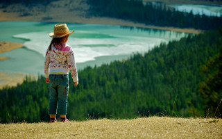 Little girl hillside lake forest - hillside free wallpaper