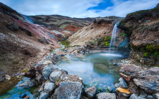 Waterfall rocky pool nature saturated - the middle free wallpaper