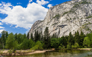 Mountain river trees clouds blue 2 - ansel adams free wallpaper