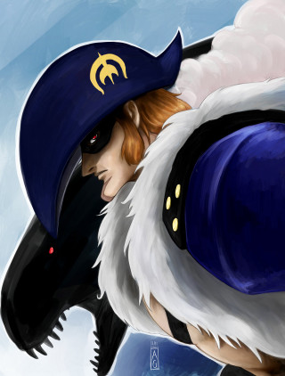 Cartoon character hat bird shoulder - a blue sky free wallpaper