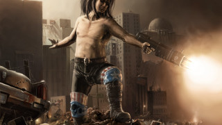 Man gun destroyed city giantess - city free wallpaper