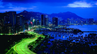 City skyline river night green 2 - a green light free wallpaper