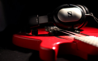 Red guitar headphones white cord - headphone free wallpaper