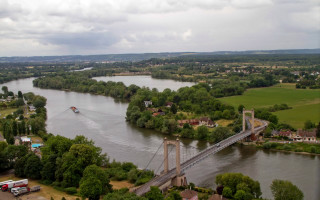 Bridge truck river tiltshift aerial - christo free wallpaper